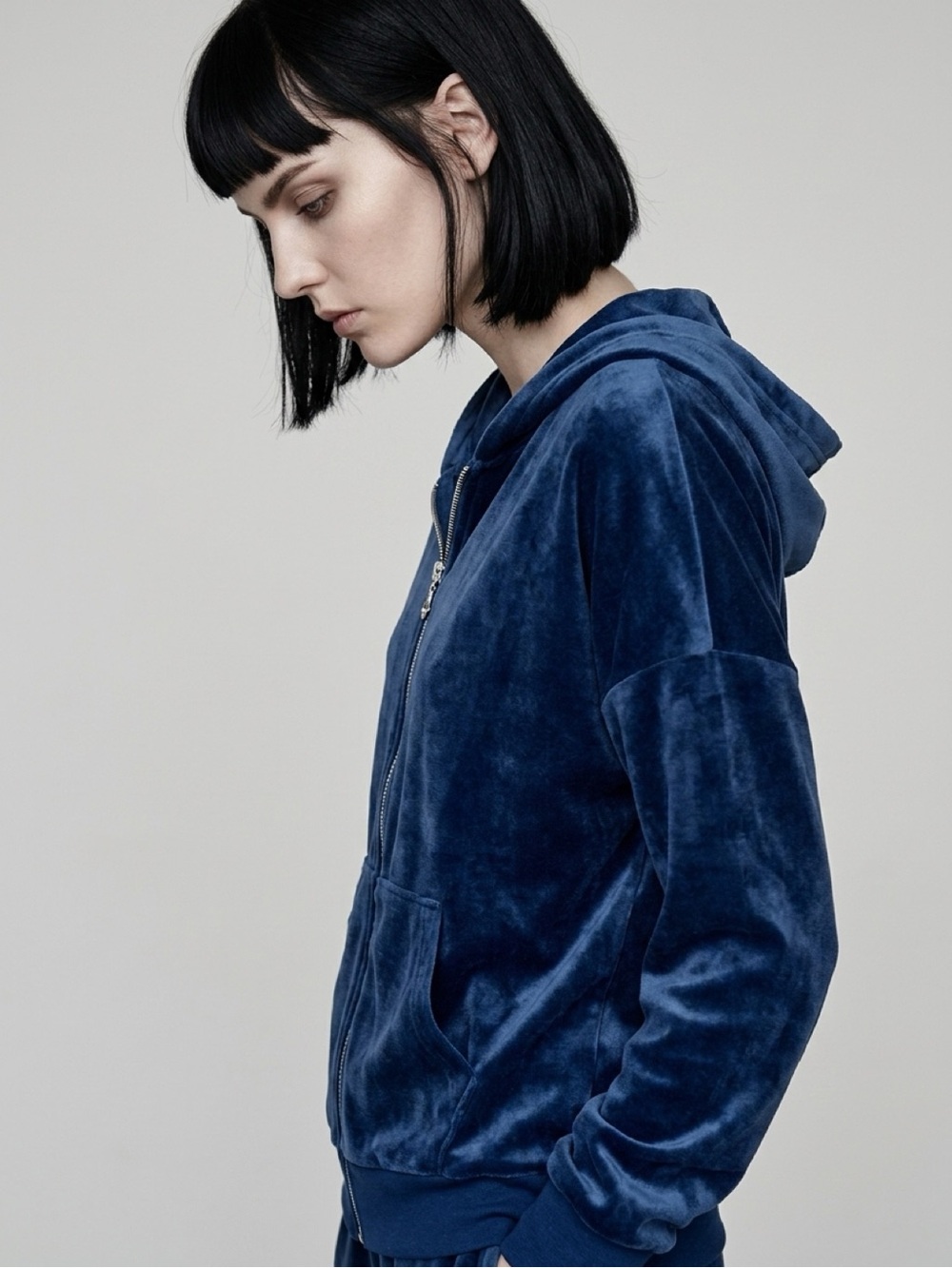 Felina Zipper Hoodie Deep Blue Velour Size Medium